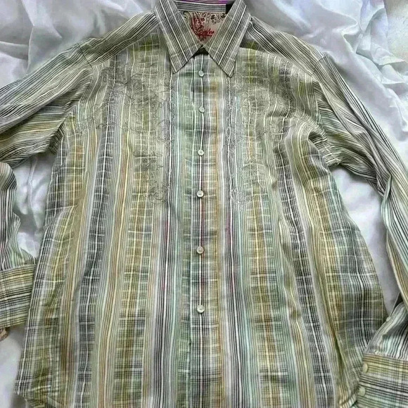 Robert Graham Mens Shirt Large Multicolored Stripes Embroidered‎ 100% Cotton - Picture 2 of 7
